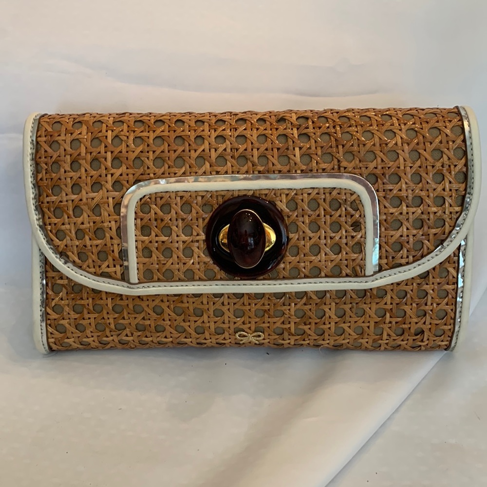 Anya Hindmarch London Straw, Leather Clutch Purse